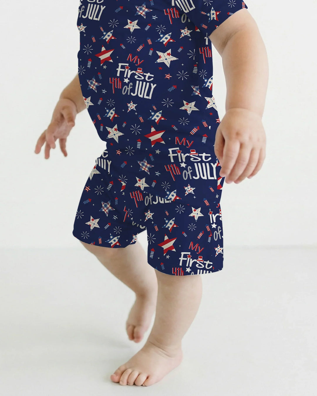 My First 4th of July Star Striped  Bamboo Two Piece Short Sleeve Shorts Pajama Set