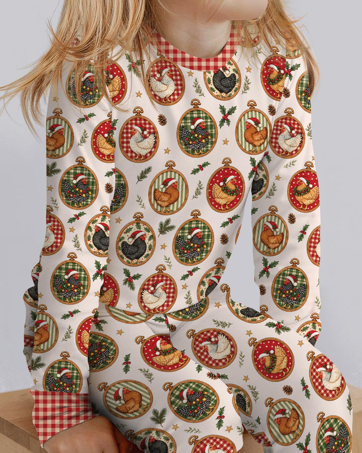 Chicken Merry Clucking Christmas Bamboo Two Piece Long Sleeve Pajama Set