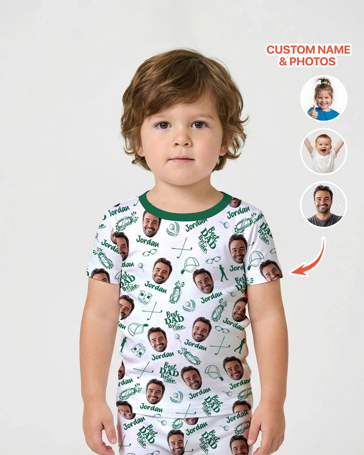 Custom Photo Best Dad By Par Bamboo Two Piece Short Sleeve Shorts Pajama Set