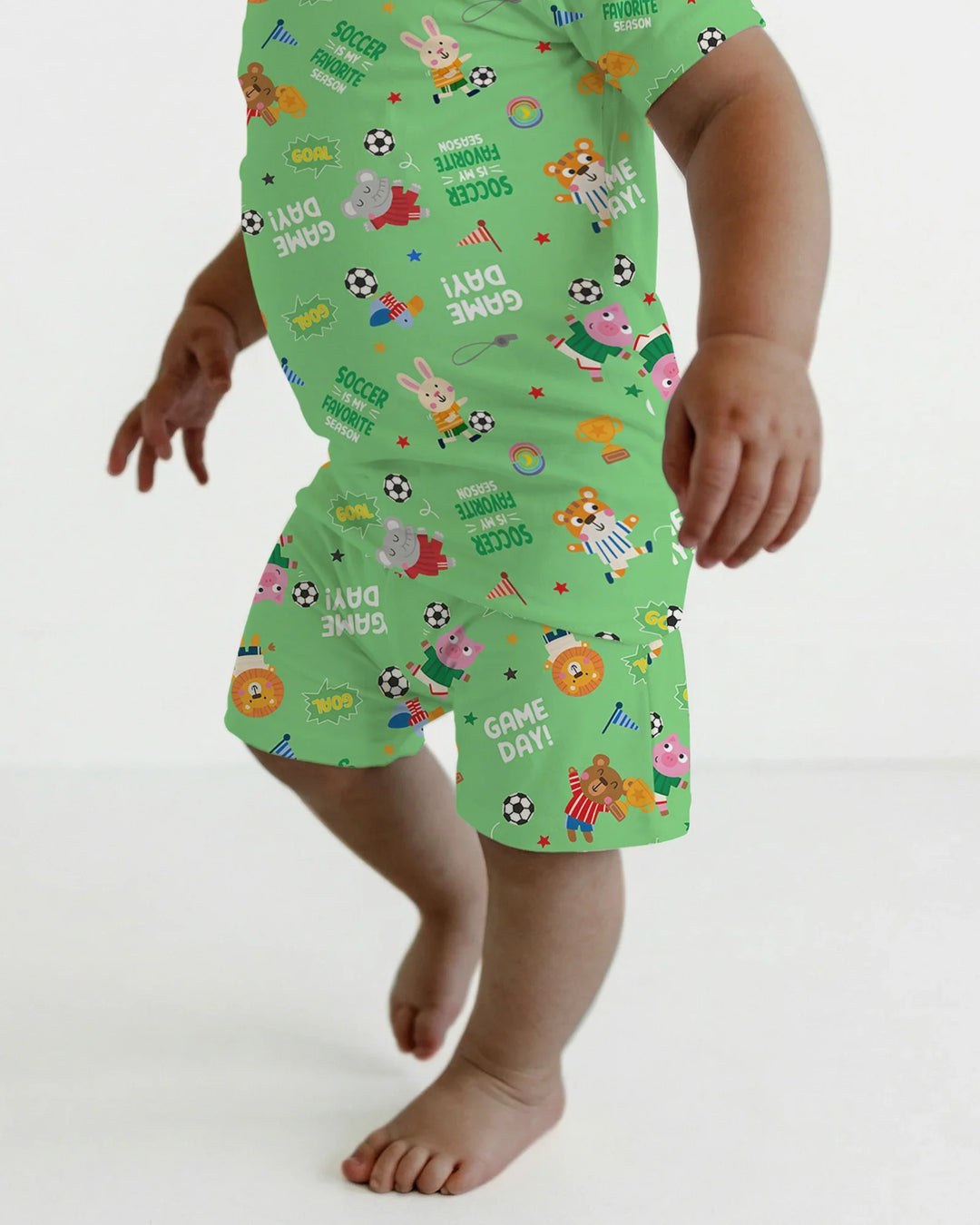 The World Cup Soccer Animals Bamboo Two Piece Short Sleeve Shorts Pajama Set