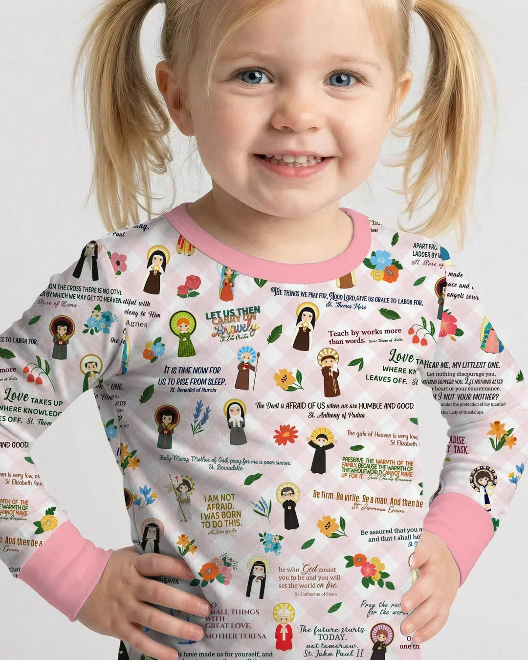 Catholic Saint Quotes Bamboo Two Piece Long Sleeve Pajama Set