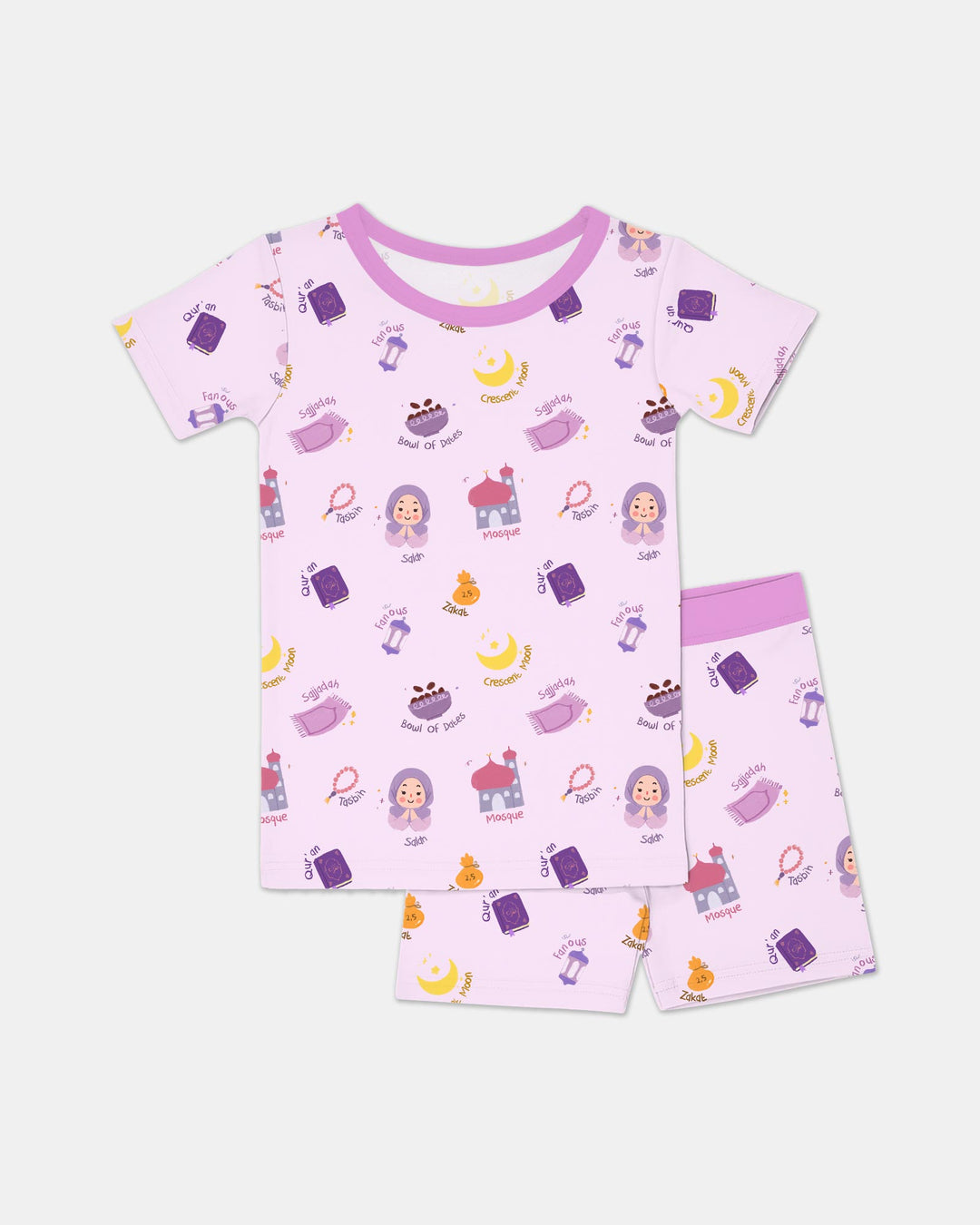 Cute Ramadhan Mubarak Two Piece Short Sleeve Shorts Pajama Set