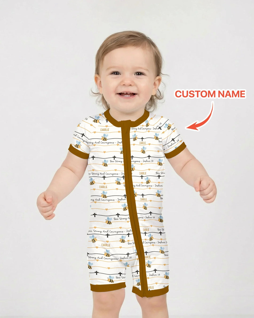 Bee Strong And Courageous Custom Name Bamboo Shorty Zippy