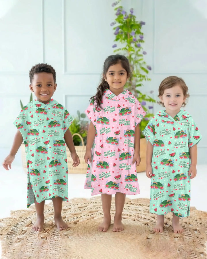 Wassermelonen-Schildkröten Familie passender Bambus-Bade-Poncho