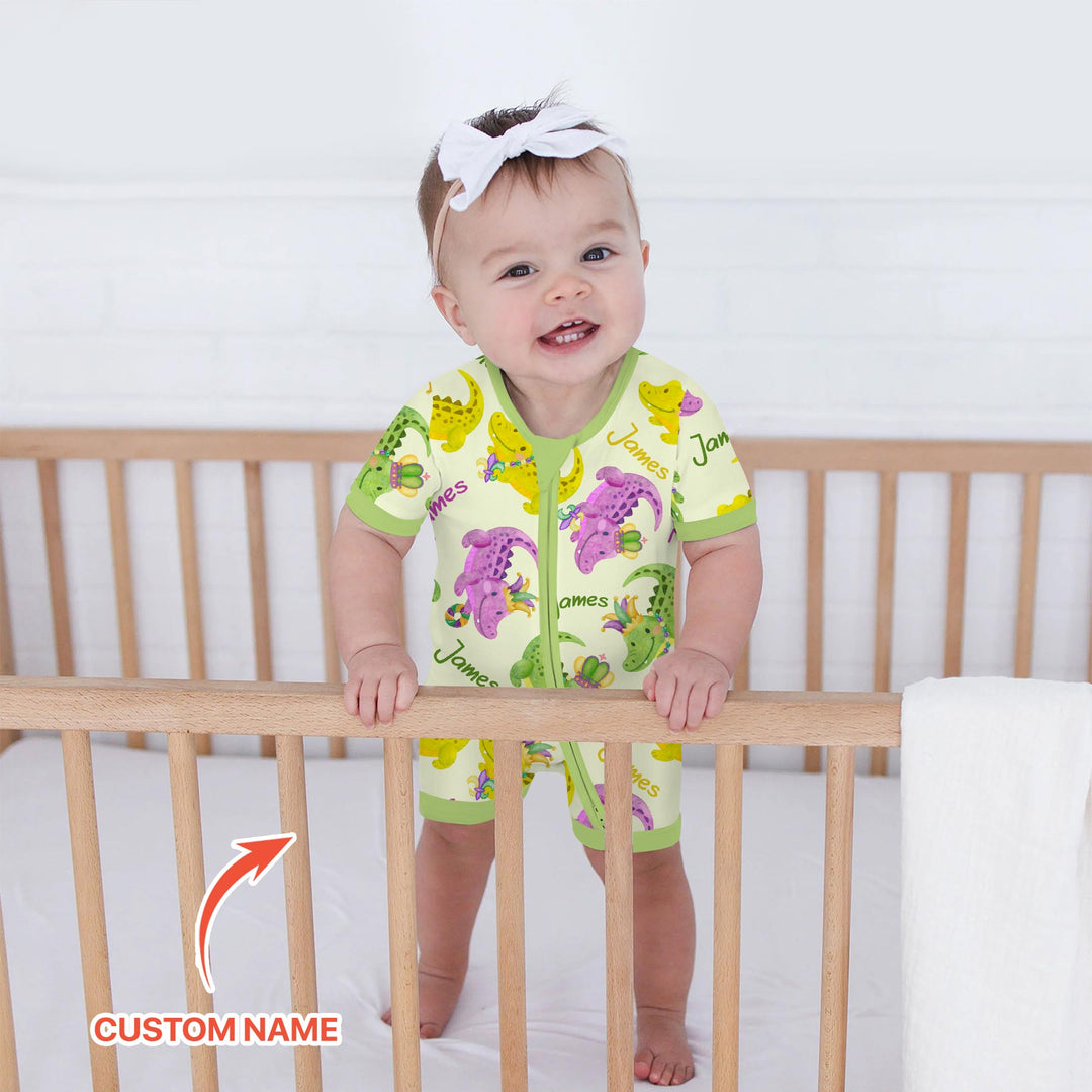 Custom Name Mardi Gras Alligator Shorty Zippy