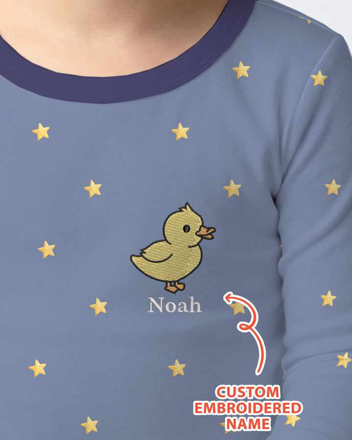 Embroidered Custom Name Animal Bamboo Two Piece Long Sleeve Pajama Set