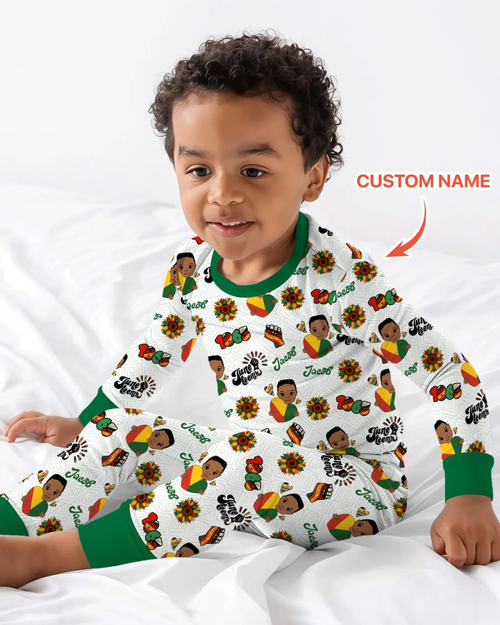 Pijama de dos piezas de manga larga de bambú con nombre personalizado "Bloom in Freedom"