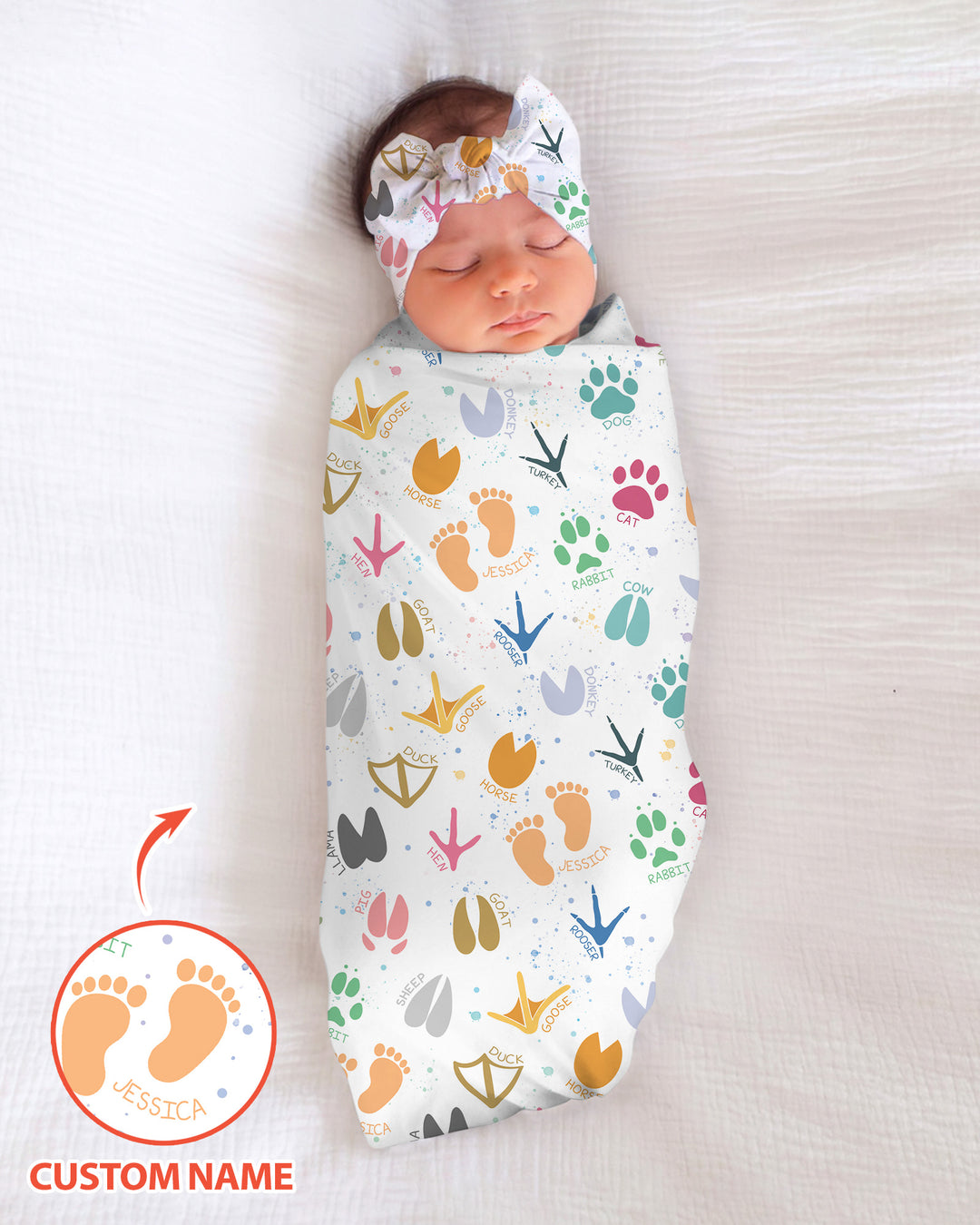 Cute Farm Animal Tracks Custom Name swaddle blanket