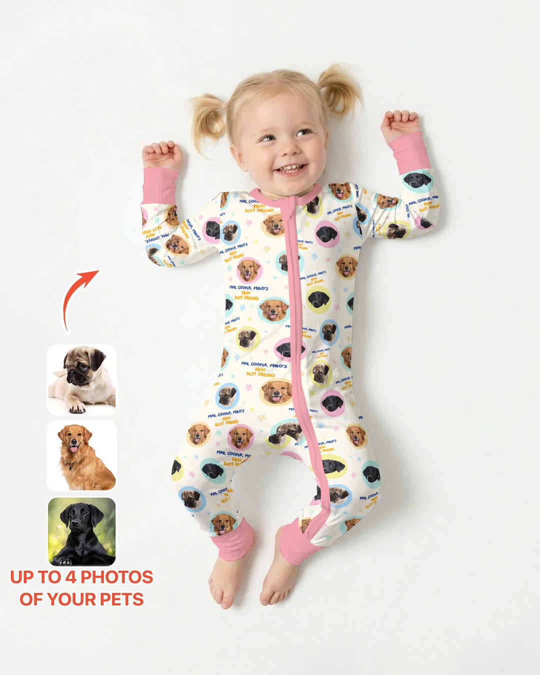 Pijama convertible de bambú con cremallera y fotos personalizadas de tu mascota "Mi nuevo mejor amigo"