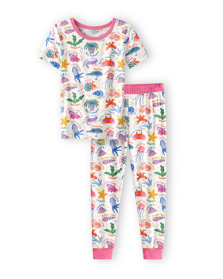 Conjunto de Pijama de Manga Corta de Bambú de Dos Piezas "Amigos de la Piscina Natural"