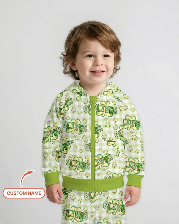 Lucky Shamrock Custom Name Zip Hoodie