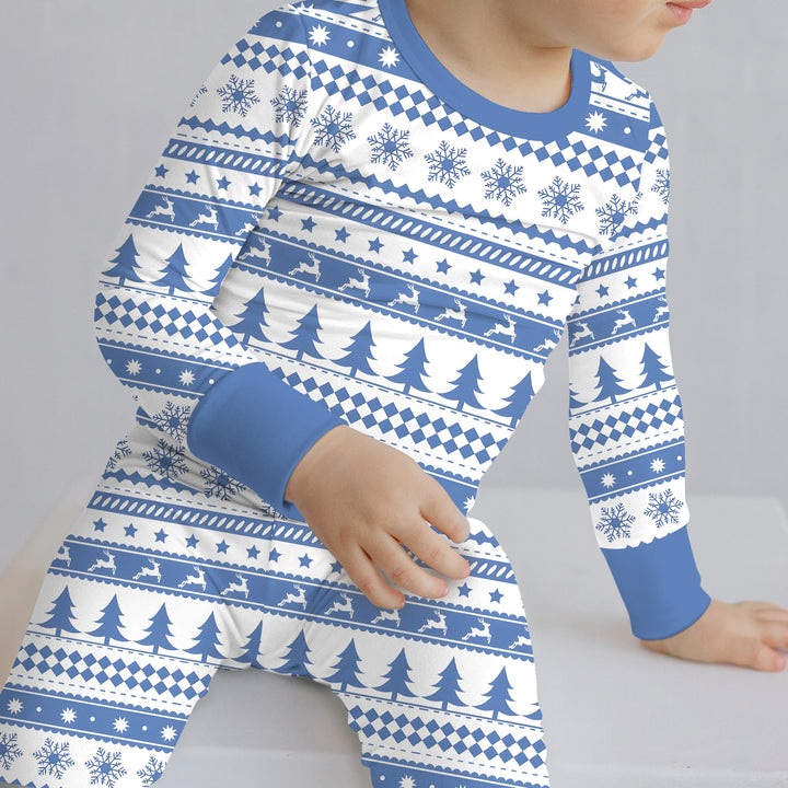 Blue Fair Isle Two Piece Long Sleeve Pajama Set