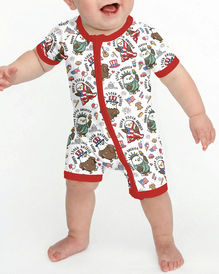 Happy 250th America Cute Patriotic Eagles Family Matching Bamboo Shorty Zippy