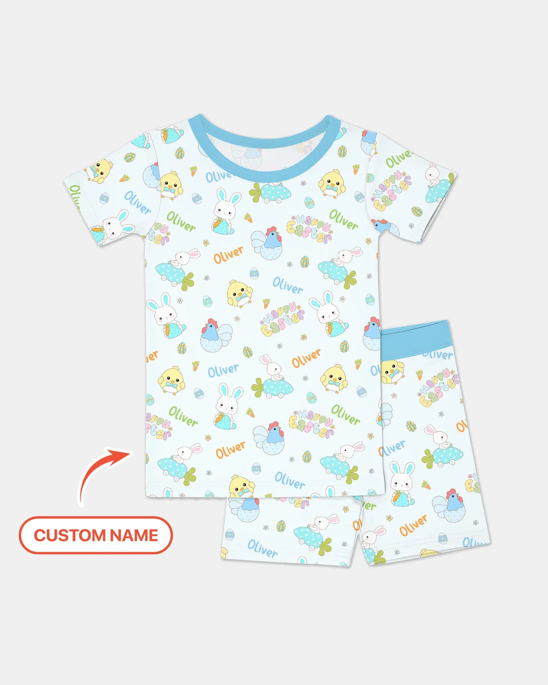 Custom name Happy Easter Two Piece Short Sleeve Shorts Pajama Set