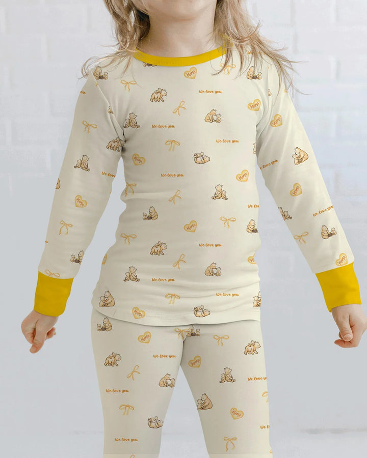 Sweat Yellow Mama Bear Two Piece Long Sleeve Pajama Set
