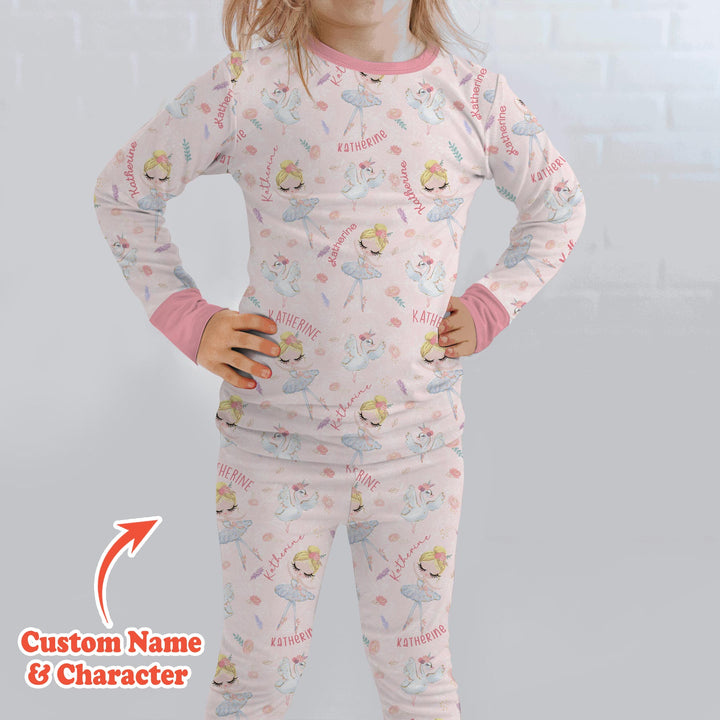 Custom Name Ballerina Doll Two Piece Long Sleeve Pajama Set
