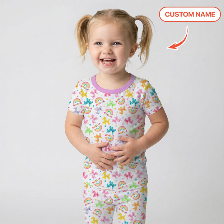 Sweet Balloon Dreams Custom Name Two Piece Short Sleeve Pajama Set