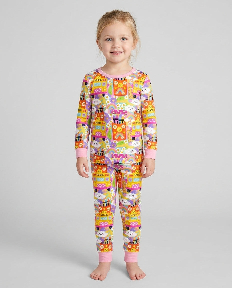 Retro Happy Classroom Bamboo Two Piece Long Sleeve Pajama Set