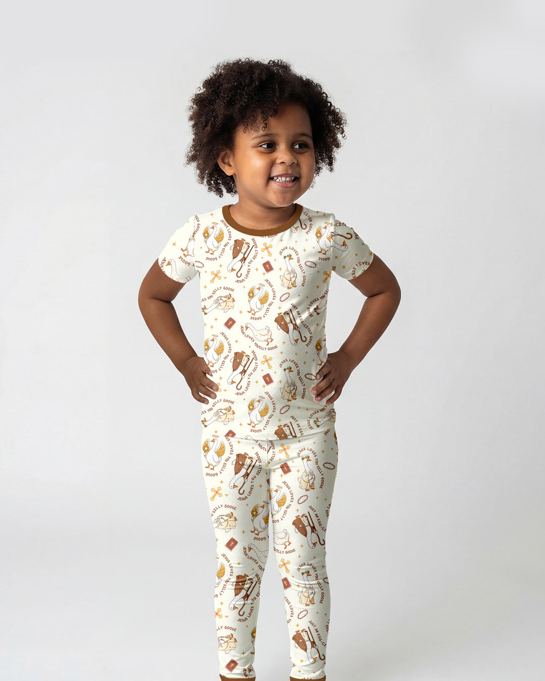 Jesus Loves You Silly Goose Two Piece Short Sleeve Pajama Set