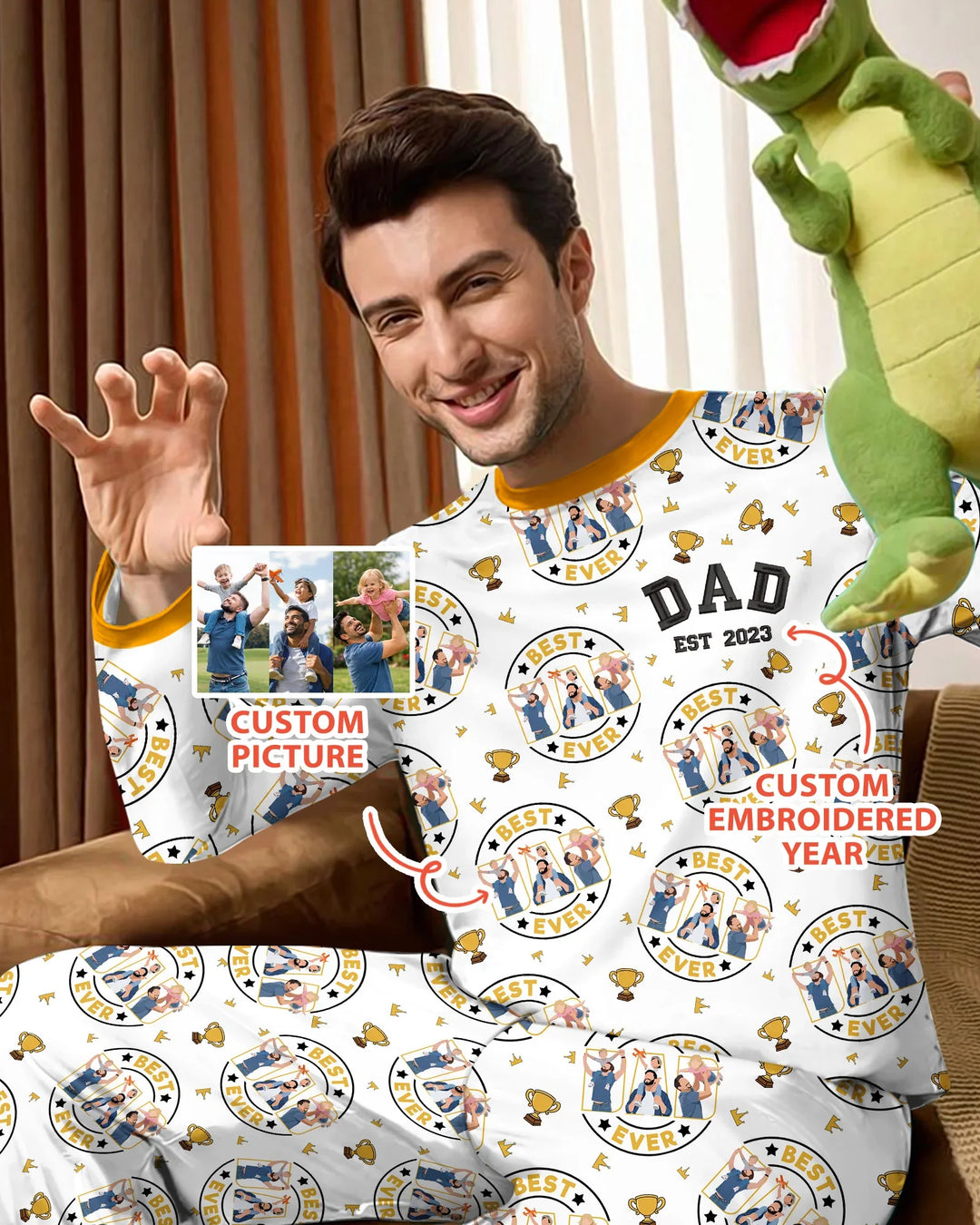 Pijama de Bambú Bordado Personalizado para Hombre a Juego con la Familia para el Día del Padre