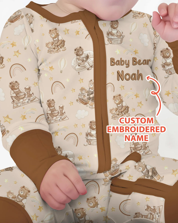 Custom Embroidered Name Mama Bear and Baby Bear Bamboo Convertible Zippy