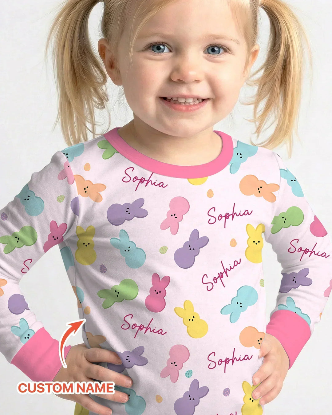 Personalized Easter Bunnies Family Matching Two Piece Long Sleeve Pajama Set
