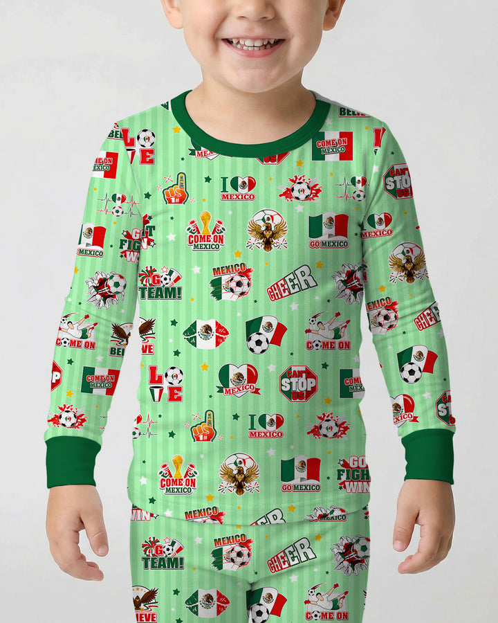 Soccer Game Day Go Team Mexico Family Matching Bamboo Two Piece Long Sleeve Pajama Set