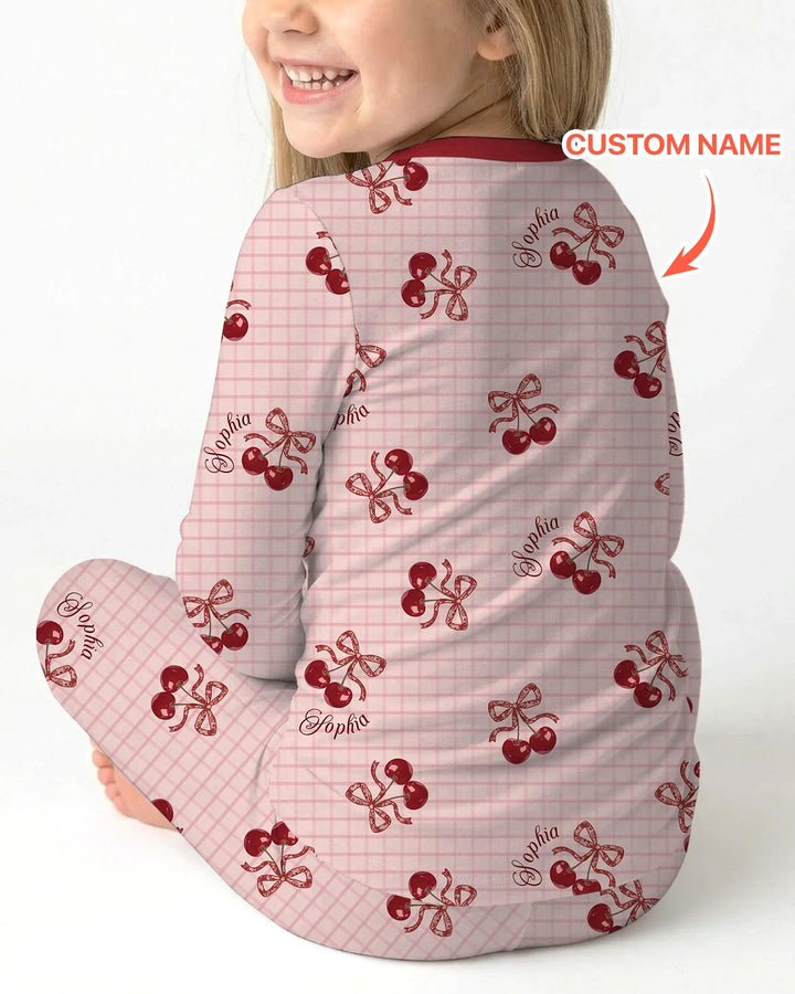 Conjunto de pijama de dos piezas de bambú de manga larga Cherry Mom and Me
