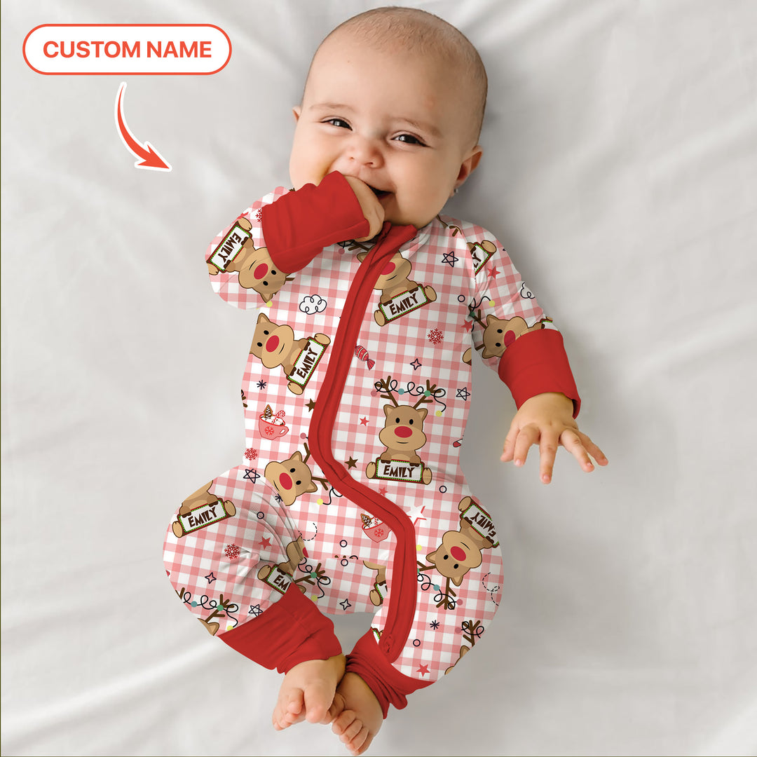 Custom Name Reindeer Gingham Convertible Zippy