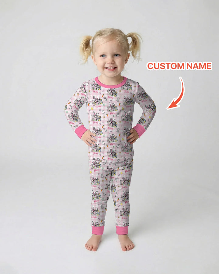 Custom Name Easter Family Matching Two Piece Long Sleeve Pajama Set