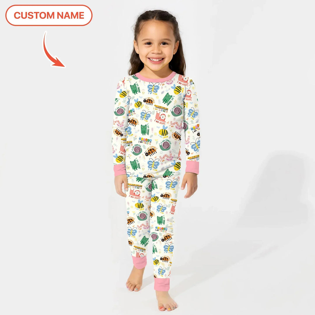 Spring Garden Custom Name Two Piece Long Sleeve Pajama Set