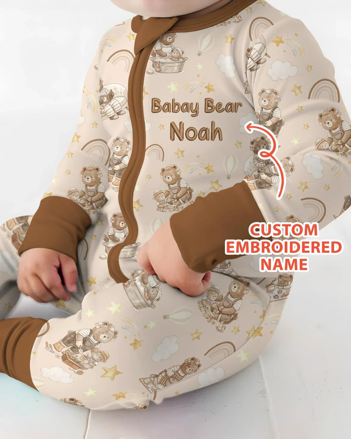 Custom Embroidered Name Mama Bear and Baby Bear Bamboo Convertible Zippy