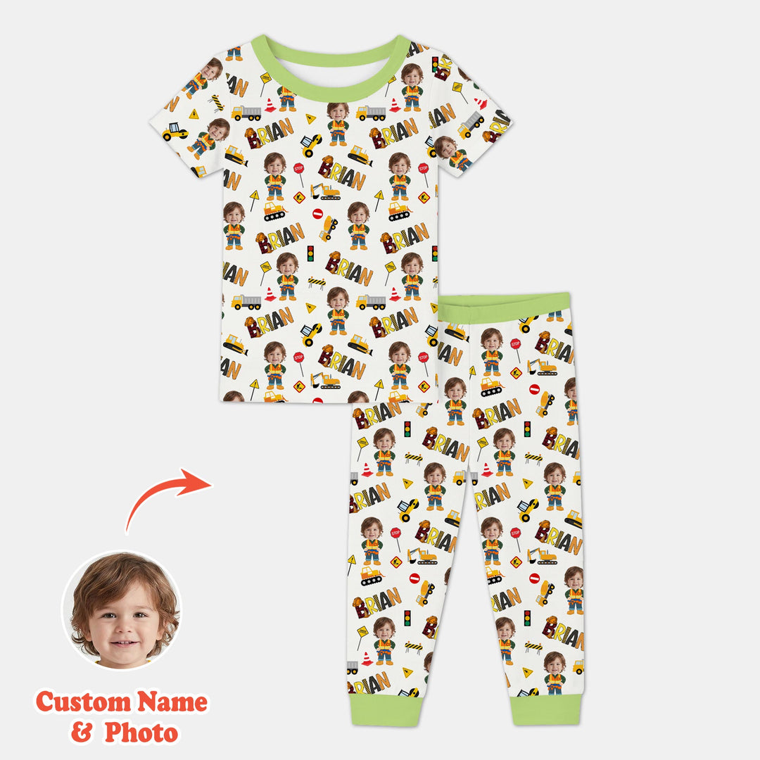 Custom Photo Doodle Little Builder Two Piece Short Sleeve Pajama Set