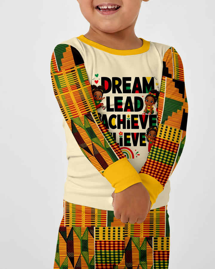 Black Girl Dream Lead Achieve Believe Bamboo Two Piece Long Sleeve Pajama Set