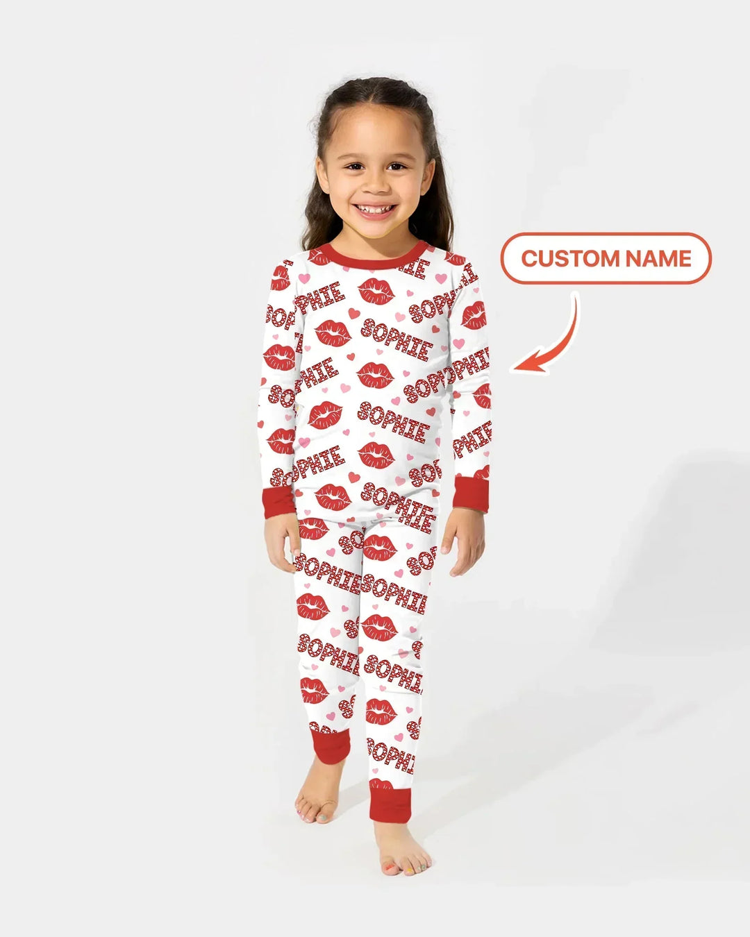 Custom Name Valentine Kiss Two Piece Long Sleeve Pajama Set