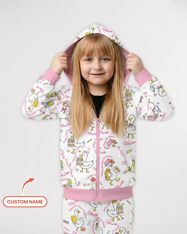 Custom Name Goose Happy 100 Days Of School Zip Hoodie