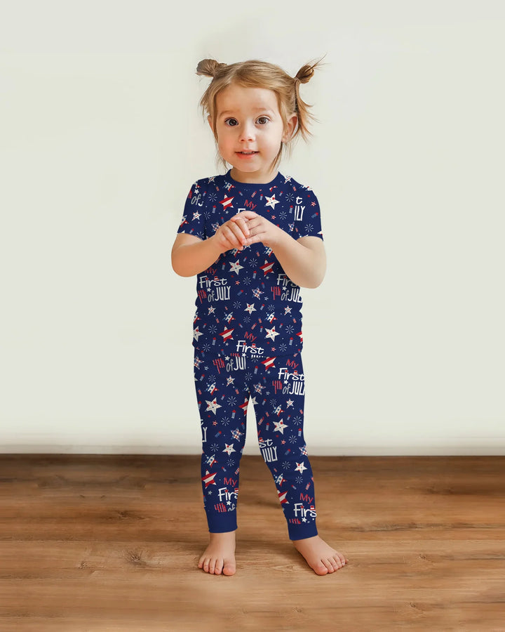 My First 4th of July Star Striped Bamboo Two Piece Short Sleeve Pajama Set