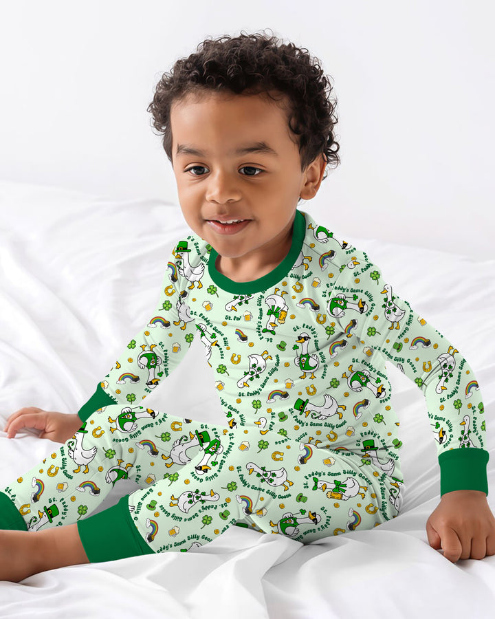 St. Patrick's Day Silly Goose Two Piece Long Sleeve Pajama Set