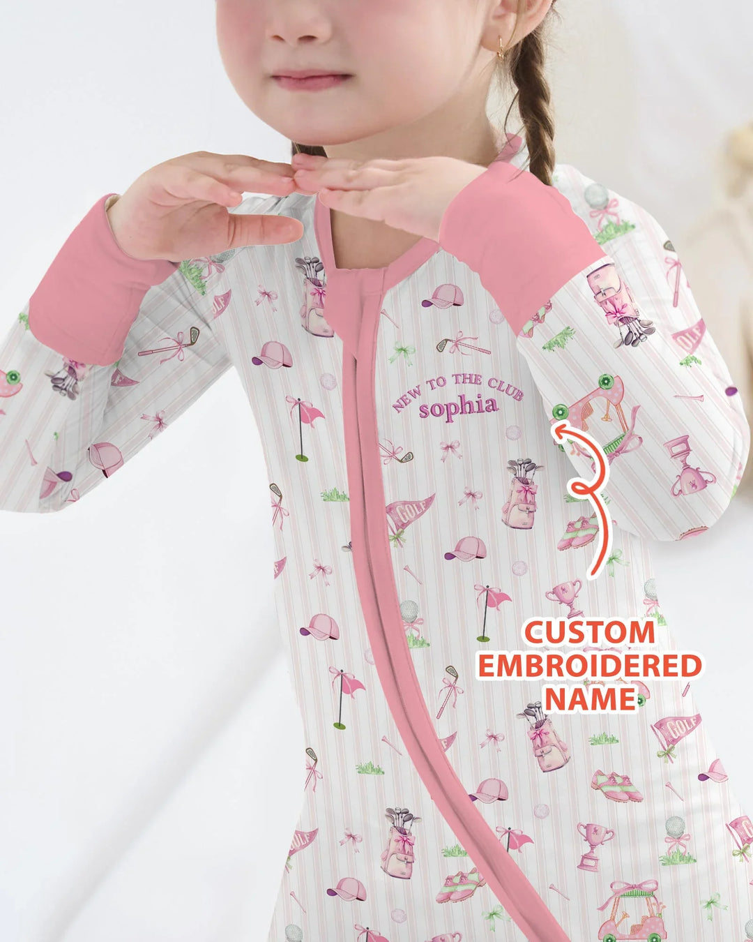 Custom Embroidered Golf Baby Girl Bamboo Convertible Zippy