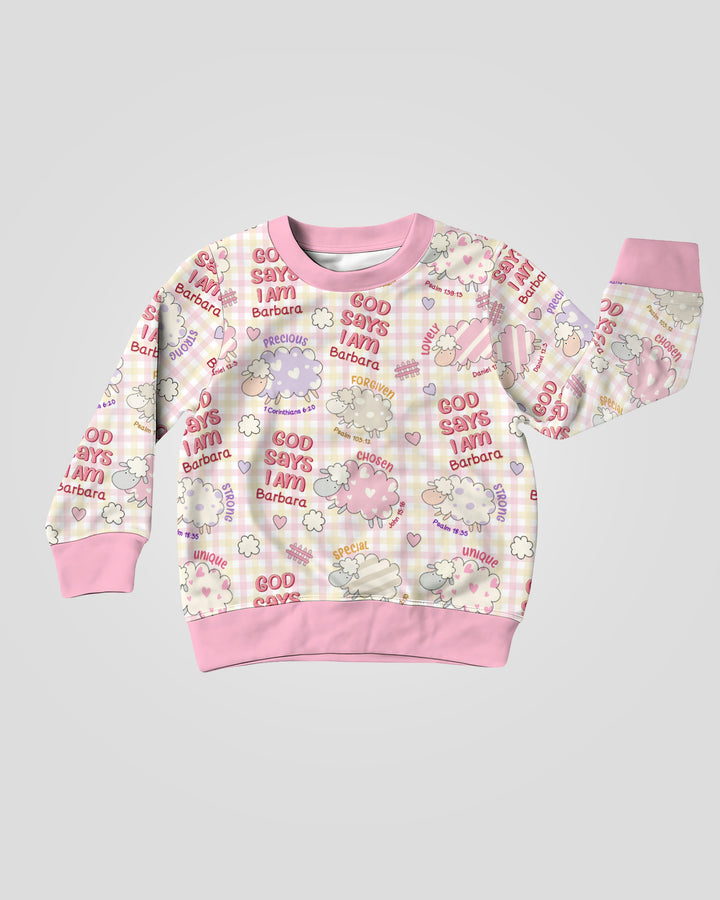 Little Lamb God Says I Am Custom Name Crewneck Sweatshirt
