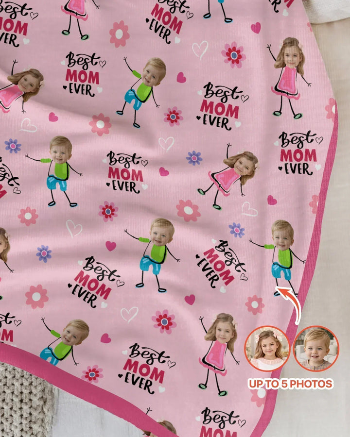 Custom Photo "Best Mom Ever" Doodle Bamboo Blanket