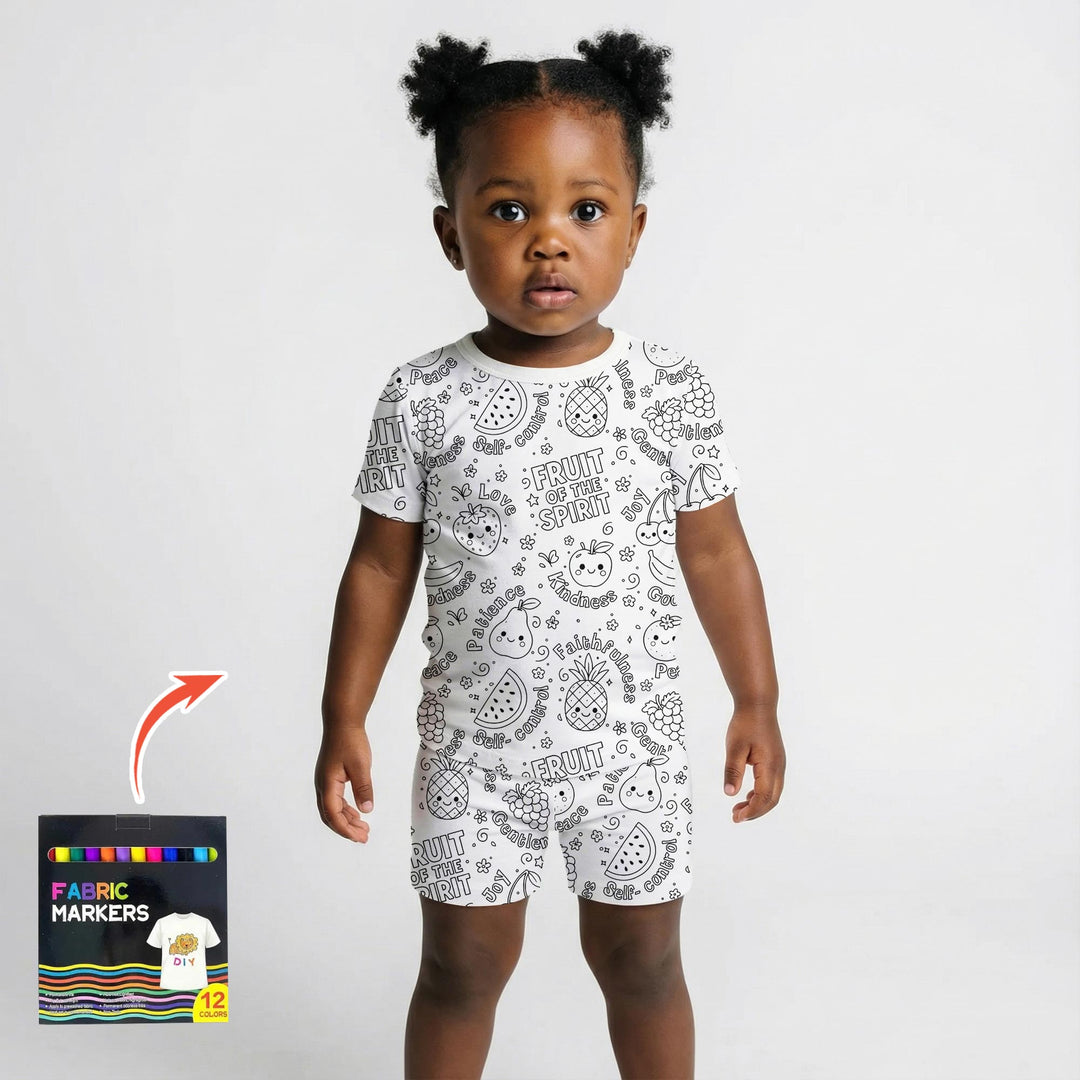 All Colorable Fruit of the Spirit Two Piece Short Sleeve Shorts Pajama Set