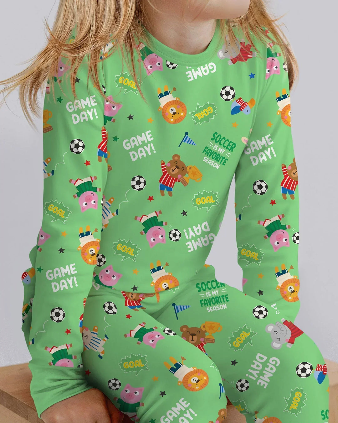 The World Cup Soccer Animals Bamboo Two Piece Long Sleeve Pajama Set