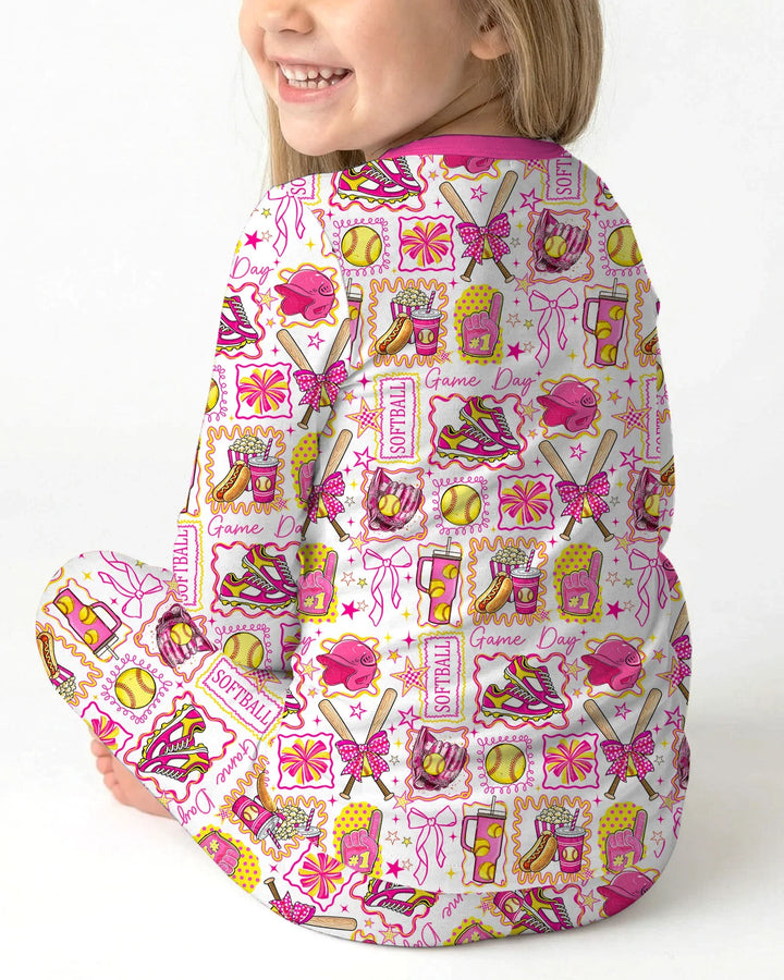 Pink Softball Game Day Bamboo Two Piece Long Sleeve Pajama Set