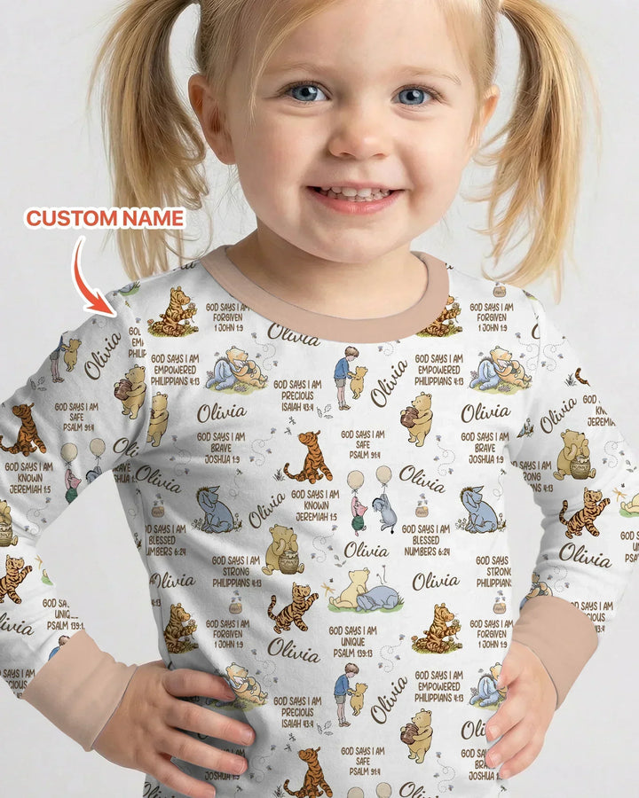 Custom Name God Says I Am Classic Bear Bamboo Two Piece Long Sleeve Pajama Set