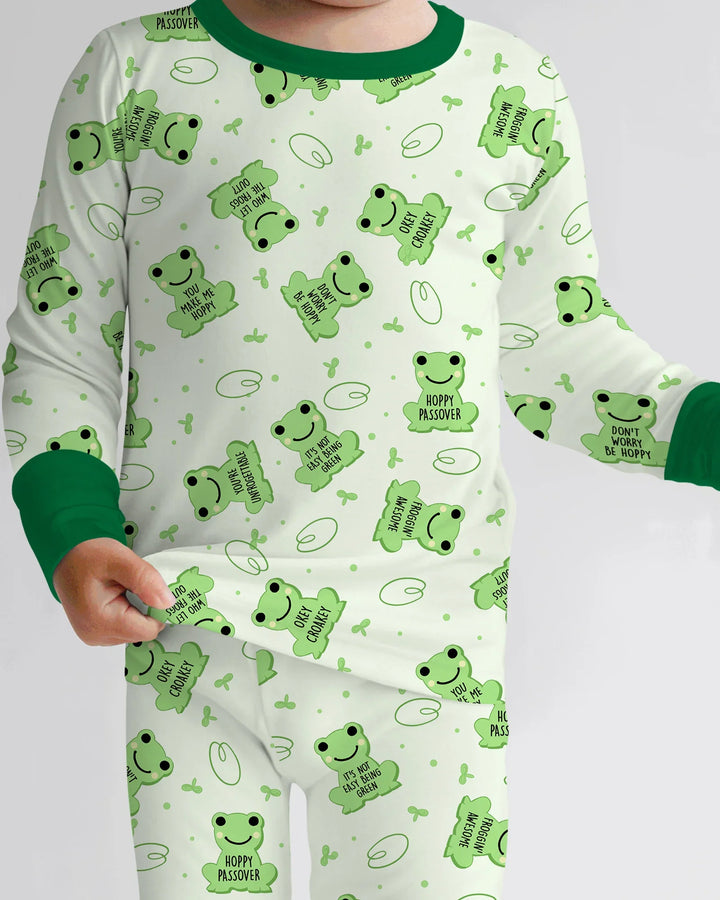 Marzipan Passover Conversation Frogs Two Piece Long Sleeve Pajama Set
