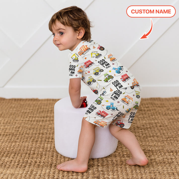 Custom Name God Says I Am Boy Two Piece Short Sleeve Shorts Pajama Set