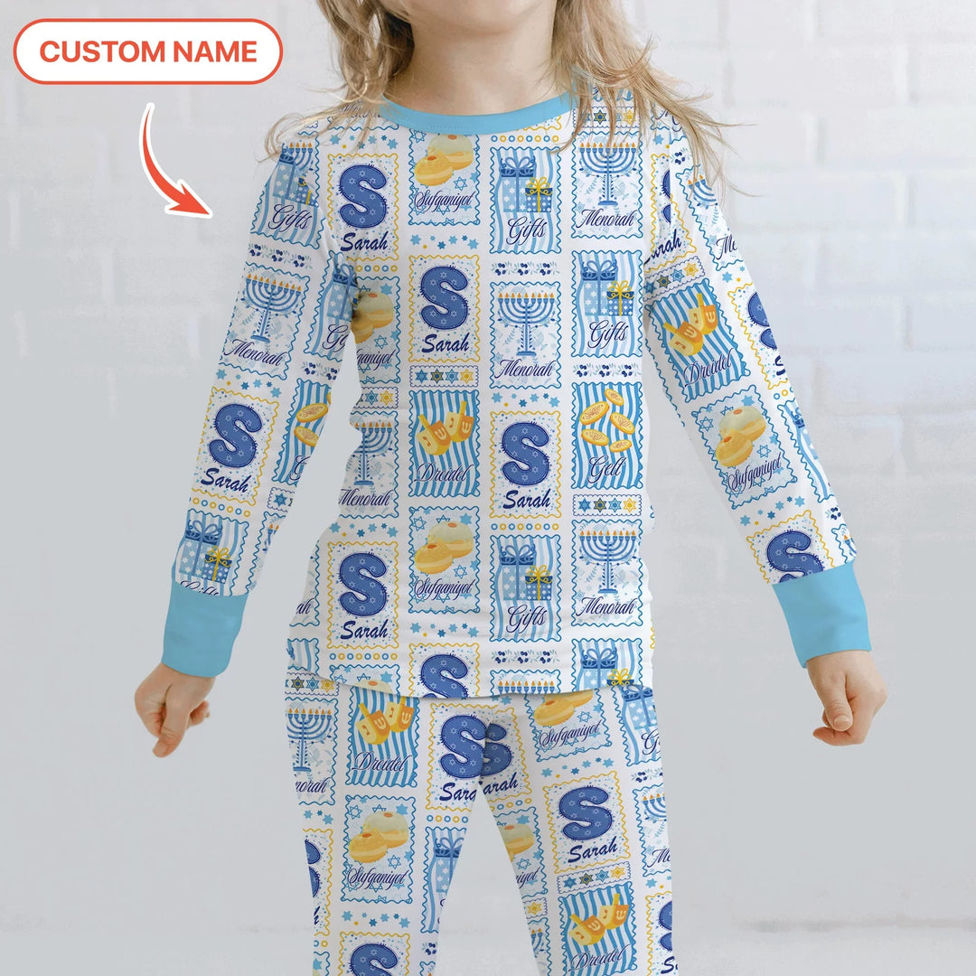 Light of Hanukkah Custom Name Two Piece Long Sleeve Pajama Set