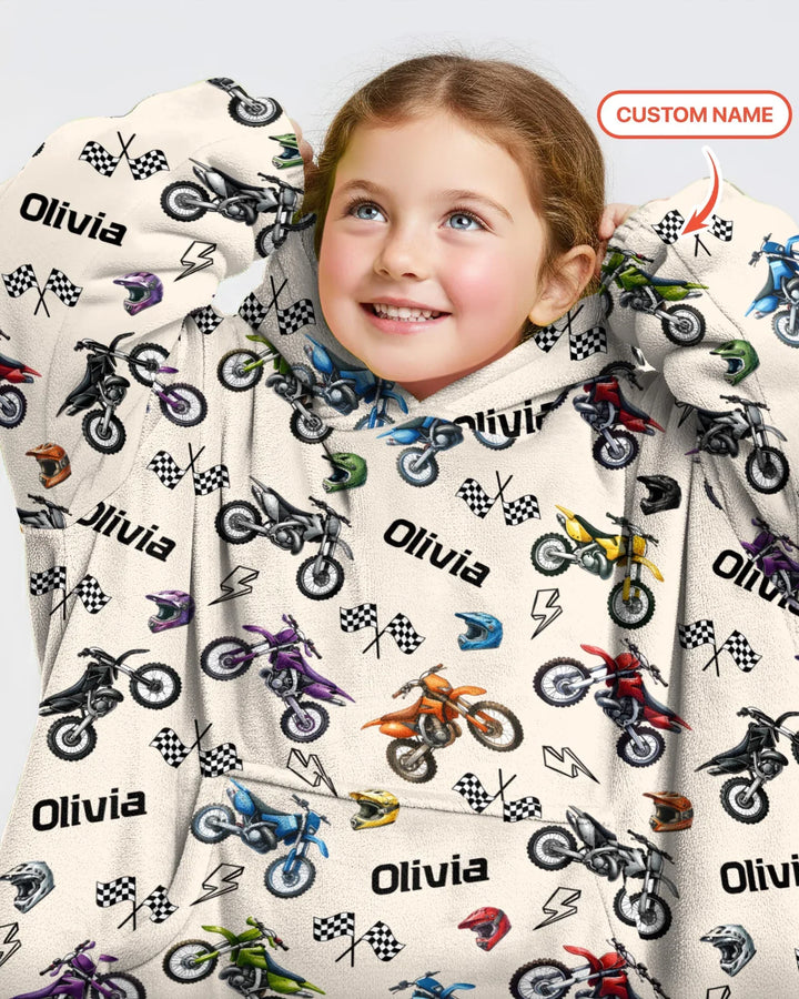 Custom Name Little Dirt Bike Rider Bamboo Blanket Hoodie