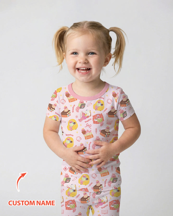 Little Book Worm Family Matching Bamboo Two Piece Short Sleeve Pajama Set